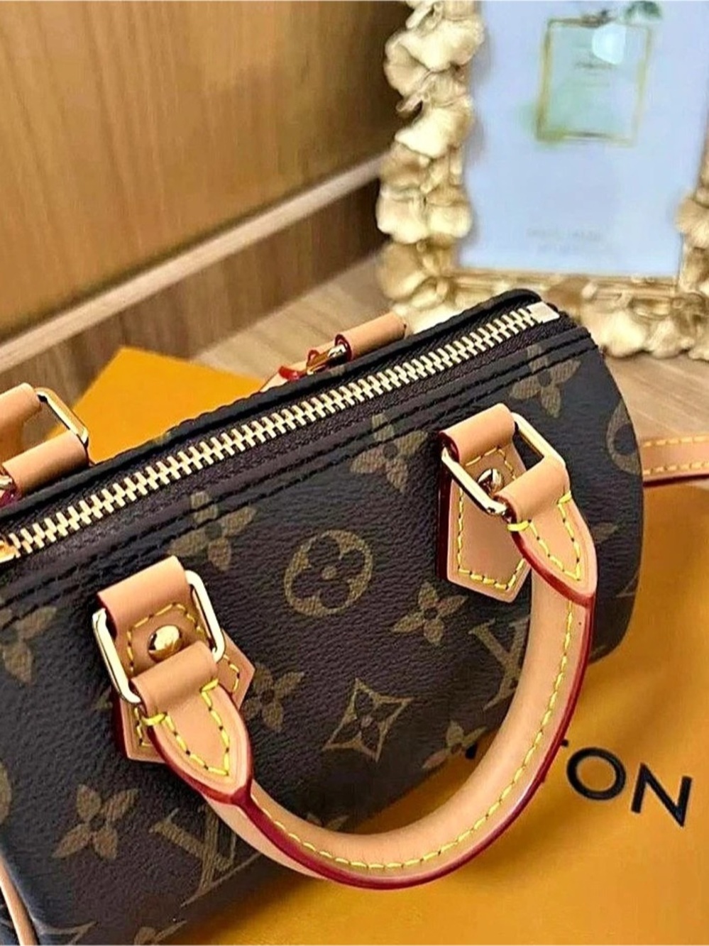 Louis Vuitton Nano Speedy Monogram Brown & Black Satchel